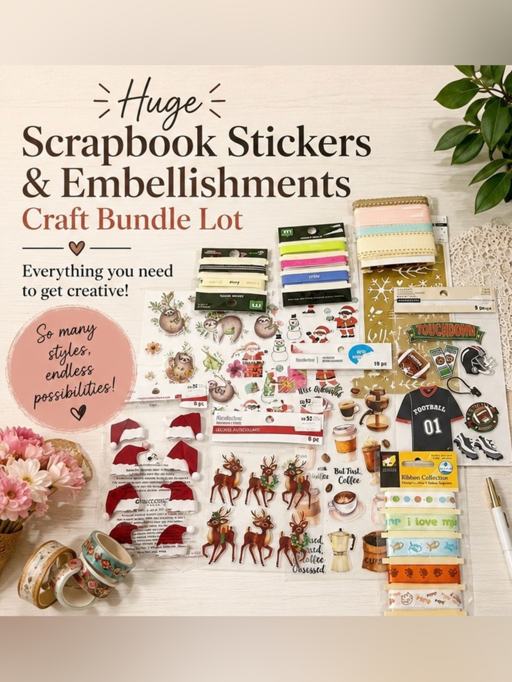 Huge Scrapbook Stickers & Embellishments Craft Bundle Lot